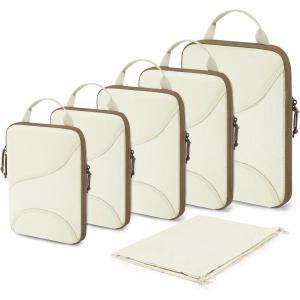BAGSMART Compression Packing Cubes – 6 Set Travel Packing Cubes for Suitcases, Compression Suitcase Organizers with Shoe Bag(05-White Opal)