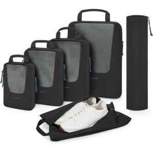 BAGSMART Compression Packing Cubes, Travel Cubes for Packing, 6/5/4 Set Suitcase Organizer Bags Set, Lightweight Packing Organizers(D-Black)