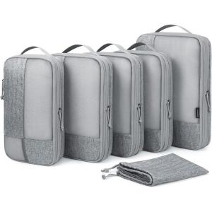 BAGSMART Compression Packing Cubes for Travel, 6 Set Packing Cubes for Carry on Suitcases, Compression Travel Cubes & Suitcase Organizer for Packing with Shoe Bag Black(01-Grey)