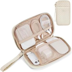 BAGSMART Cord Organizer Travel Cable Organizer Bag Tech Electronic Organizer Travel Case, Travel Essentials for Charger, Cable, Phone, Flash drive, Single Layer – Black(Single Layer Quilted Beige)