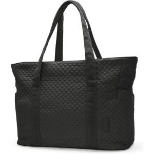 BAGSMART Crush Tote Bag for Women, 20L Puffer Work Tote with Zipper, Travel Essentials Quilted Nurse Hospital Bag(Black)