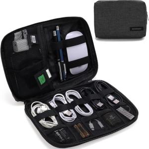 BAGSMART Electronics Organizer Travel Case, Cable Charger Cord Tech Organizer Pouch for Phone Charger Accessories, Black(Black)