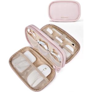 BAGSMART Electronics Organizer Travel Case, Cord Organizer for Women, Travel Cable Bag (Beige)(A-Double Layer Pink)