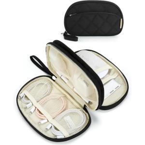 BAGSMART Electronics Organizer Travel Case, Cord Organizer for Women, Travel Cable Bag (Beige)(Double Layer Black)