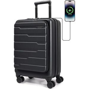 BAGSMART Expandable Carry On Luggage 22x14x9 Airline Approved, 20 Inch Suitcase with Spinner Wheels, Charging Ports, TSA Lock, Hard Shell Front Opening for Men Women Travel Business, Black(Black)