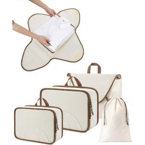 BAGSMART Garment Folder Packing Cubes for Travel, 4 Set Lightweight Travel Cubes for Wrinkle Free, Durable Suitcase Organizers Bag Set for Travel Essentials White Opal(White Opal)