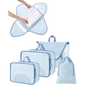 BAGSMART Garment Folder Packing Cubes for Travel, 4 Set Lightweight Travel Cubes for Wrinkle Free, Durable Suitcase Organizers Bag Set for Travel Essentials White Opal(Sky Blue)