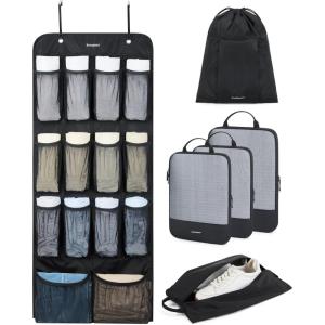 BAGSMART Hanging Compression Packing Cubes, 6 Set Large Suitcase Organizer Bags Set, Cruise Travel Essentials for Women | Hanging, Compression, Packing Cubes, for Women(Black)