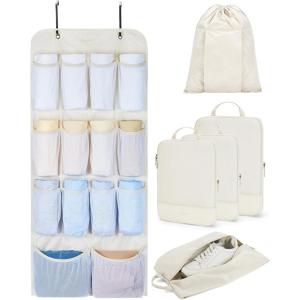 BAGSMART Hanging Compression Packing Cubes, 6 Set Large Suitcase Organizer Bags Set, Cruise Travel Essentials for Women | Hanging, Compression, Packing Cubes, for Women(Beige)