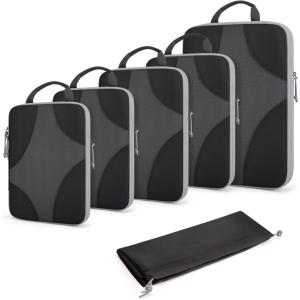 BAGSMART Hanging Compression Packing Cubes, 6 Set Large Suitcase Organizer Bags Set, Cruise Travel Essentials for Women(Black)