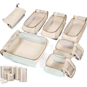 BAGSMART Keep Shape Packing Cubes, 7 Set for Travel, Lightweight Cubes, Suitcase Organizer Bags Set for Essentials(01-White Opal)