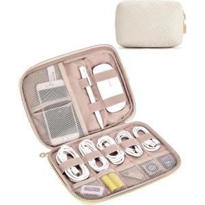 BAGSMART Large Electronics Organizer Travel Case, Travel Essentials, Cord Organizer Travel Cable Organizer Bag, Travel Accessories for Women, Pink(C-Beige)