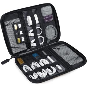 BAGSMART Large Electronics Travel Organizer Case, Tech Accessories Cord Storage Bag for Phone, Power Bank, SD Card, Cables, Black(Black)