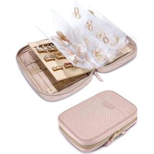 BAGSMART Large Jewelry Travel Organizer Case for Home Jewelry Organizer Storage Ring Binder Jewelry Bags Clear Jewelry Rolls Zipper Pouch Bag for Necklaces, Earrings, Rings, Bracelets, Pink(01-Pink)