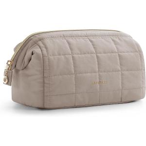 BAGSMART Makeup Bag Travel Toiletry Bag, Puffy Padded Make Up Bags for Women Makeup Organizer Case, Wide-open Pouch Purse Travel Essentials Toiletries Accessories Brushes, Pink(09-Camel)