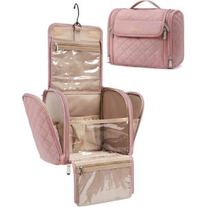 BAGSMART Makeup Bag for Women with Hanging Hook – Portable Cosmetic Case, Large Capacity Door Room Essentials Travel Organizer for Full Sized Cosmetics and Toiletries, Black(Dark Pink)