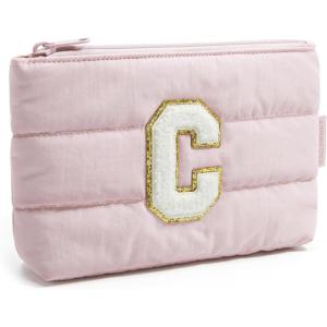 BAGSMART Small Cosmetic Bag, Elegant Roomy Makeup Bags,lipstick pouch,Zipper Pouch,Great Gifts for Women,Travel Waterproof Toiletry Bag Accessories Organizer Gifts (Pink-1 pcs)(Initial-C)