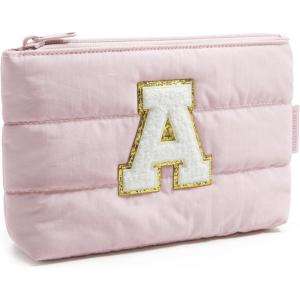 BAGSMART Small Cosmetic Bag, Elegant Roomy Makeup Bags,lipstick pouch,Zipper Pouch,Great Gifts for Women,Travel Waterproof Toiletry Bag Accessories Organizer Gifts (Pink-1 pcs)(Initial-A)