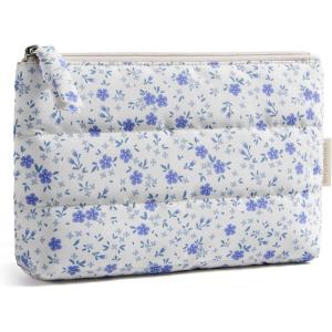 BAGSMART Small Cosmetic Bag, Elegant Roomy Makeup Bags,lipstick pouch,Zipper Pouch,Great Gifts for Women,Travel Waterproof Toiletry Bag Accessories Organizer Gifts (Pink-1 pcs)(Blue Flower)