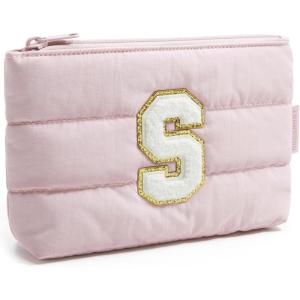 BAGSMART Small Cosmetic Bag, Elegant Roomy Makeup Bags,lipstick pouch,Zipper Pouch,Great Gifts for Women,Travel Waterproof Toiletry Bag Accessories Organizer Gifts (Pink-1 pcs)(Initial-S)