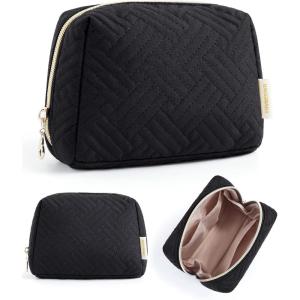 BAGSMART Small Makeup Bag, Travel Cosmetic Bag Make Up Pouch Small Travel Zipper Pouch,Water-resistant Toiletry Bag,Makeup Organizer Bag for Women, Black(01-Black)