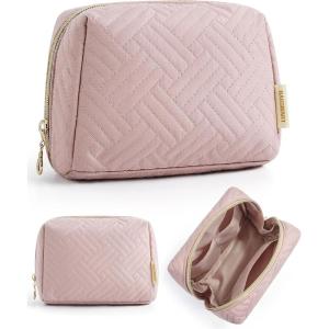 BAGSMART Small Makeup Bag, Travel Cosmetic Bag Make Up Pouch Small Travel Zipper Pouch,Water-resistant Toiletry Bag,Makeup Organizer Bag for Women, Black(01-Pink)