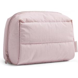 BAGSMART Small Makeup Bag, Travel Cosmetic Bag Make Up Pouch Small Travel Zipper Pouch,Water-resistant Toiletry Bag,Makeup Organizer Bag for Women, Black(02-Baby Pink)