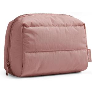BAGSMART Small Makeup Bag, Travel Cosmetic Bag Make Up Pouch Small Travel Zipper Pouch,Water-resistant Toiletry Bag,Makeup Organizer Bag for Women, Black(02-Nude Pink)