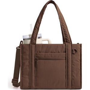 BAGSMART Small Tote Bag for Women, Crossbody Bag with Zipper, Crush Bow Purses for Travel Work College(Chocolate)