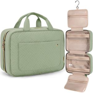BAGSMART Toiletry Bag Travel Bag with Hanging Hook, Water-resistant Makeup Cosmetic Bag Travel Organizer for Accessories, Shampoo, Full Sized Container, Toiletries, Large-Blue(Green)