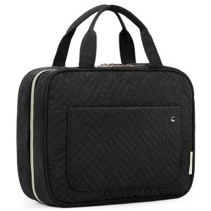 BAGSMART Toiletry Bag Travel Bag with Hanging Hook, Water-resistant Makeup Cosmetic Bag Travel Organizer for Accessories, Shampoo, Full Sized Container, Toiletries, Large-Blue(Black)