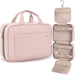 BAGSMART Toiletry Bag Travel Bag with Hanging Hook, Water-resistant Makeup Cosmetic Bag Travel Organizer for Accessories, Shampoo, Full Sized Container, Toiletries, Large-Blue(Light Pink)