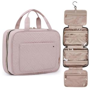 BAGSMART Toiletry Bag Travel Bag with Hanging Hook, Water-resistant Makeup Cosmetic Bag Travel Organizer for Accessories, Shampoo, Full Sized Container, Toiletries, Large-Blue(Baby Pink)