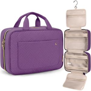 BAGSMART Toiletry Bag Travel Bag with Hanging Hook, Water-resistant Makeup Cosmetic Bag Travel Organizer for Accessories, Shampoo, Full Sized Container, Toiletries, Large-Blue(Purple)