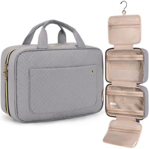 BAGSMART Toiletry Bag Travel Bag with Hanging Hook, Water-resistant Makeup Cosmetic Bag Travel Organizer for Accessories, Shampoo, Full Sized Container, Toiletries, Large-Blue(Grey)
