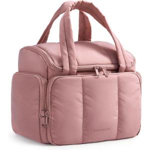 BAGSMART Toiletry Bag for Women with Dual-Padded Handles, Puffy Lightweight Makeup Bag for Makeup Accessories, Brushes Set, Travel-Sized Container, Camel(Nude Pink)