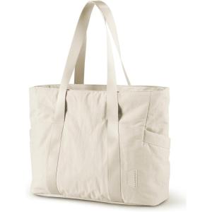 BAGSMART Tote Bag for Women, Tote Bag with Zipper Work Tote with Compartments Nurse Shoulder Hanbag for Travel, Gym(D-beige-medium-28l)