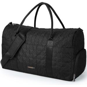 BAGSMART Travel Duffle Bag 50L Large Carry On Bag Weekender Overnight Bag for Men Women with Shoes Compartment, Black(Black- 2)