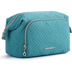 BAGSMART Travel Makeup Bag, Cosmetic Bag Make Up Organizer Case,Large Wide-open Pouch for Women Purse for Toiletries Accessories Brushes(E-1 Layer- Blue)