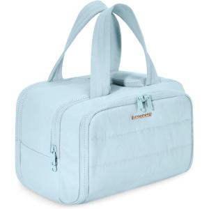 BAGSMART Travel Toiletry Bag, Lightweight Large Wide-open Travel Bag for Women, Puffy Cosmetic Makeup Bag Organizer with Handle for Accessories,Essentials, Toiletries, Black(d-Blue)