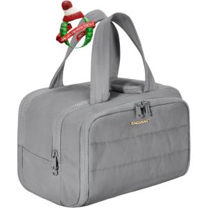 BAGSMART Travel Toiletry Bag, Lightweight Large Wide-open Travel Bag for Women, Puffy Cosmetic Makeup Bag Organizer with Handle for Accessories,Essentials, Toiletries, Black(e-Grey)