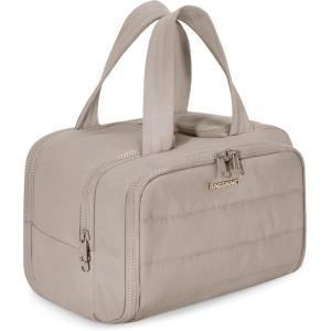BAGSMART Travel Toiletry Bag, Lightweight Large Wide-open Travel Bag for Women, Puffy Cosmetic Makeup Bag Organizer with Handle for Accessories,Essentials, Toiletries, Black(c-Grayish Brown)