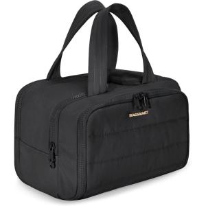 BAGSMART Travel Toiletry Bag, Lightweight Large Wide-open Travel Bag for Women, Puffy Cosmetic Makeup Bag Organizer with Handle for Accessories,Essentials, Toiletries, Black(Black)