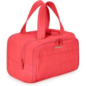 BAGSMART Travel Toiletry Bag, Lightweight Large Wide-open Travel Bag for Women, Puffy Cosmetic Makeup Bag Organizer with Handle for Accessories,Essentials, Toiletries, Black(h-Bright Red)