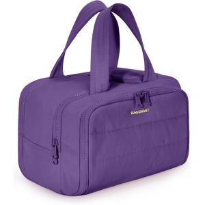 BAGSMART Travel Toiletry Bag, Lightweight Large Wide-open Travel Bag for Women, Puffy Cosmetic Makeup Bag Organizer with Handle for Accessories,Essentials, Toiletries, Black(f-Dark Purple)
