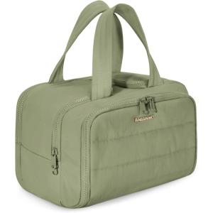 BAGSMART Travel Toiletry Bag, Lightweight Large Wide-open Travel Bag for Women, Puffy Cosmetic Makeup Bag Organizer with Handle for Accessories,Essentials, Toiletries, Black(e-Army Green)