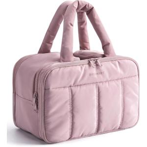BAGSMART Travel Toiletry Bag, Puffy Large Toiletry Bag for Women, Lightweight Cosmetic Makeup Bag Organizer with Handle for Traveling, Accessories, Essentials, Toiletries (Green)(G-Purple)