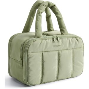 BAGSMART Travel Toiletry Bag, Puffy Large Toiletry Bag for Women, Lightweight Cosmetic Makeup Bag Organizer with Handle for Traveling, Accessories, Essentials, Toiletries (Green)(E-Green)