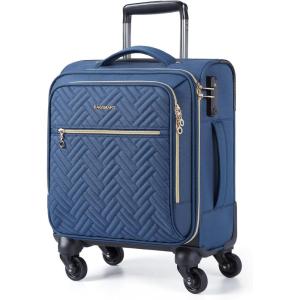 BAGSMART Underseat Carry On luggage Airline approved, 16-inch Softside Underseater Travel Suitcase with Spinner Wheels Lightweight Overnight Bag Small Rolling Carry-on for Women Men Weekender,Black(Underseat-Dark Blue)
