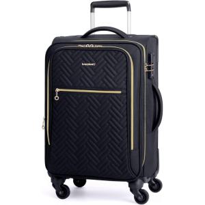 BAGSMART Underseat Carry On luggage Airline approved, 16-inch Softside Underseater Travel Suitcase with Spinner Wheels Lightweight Overnight Bag Small Rolling Carry-on for Women Men Weekender,Black(Black)